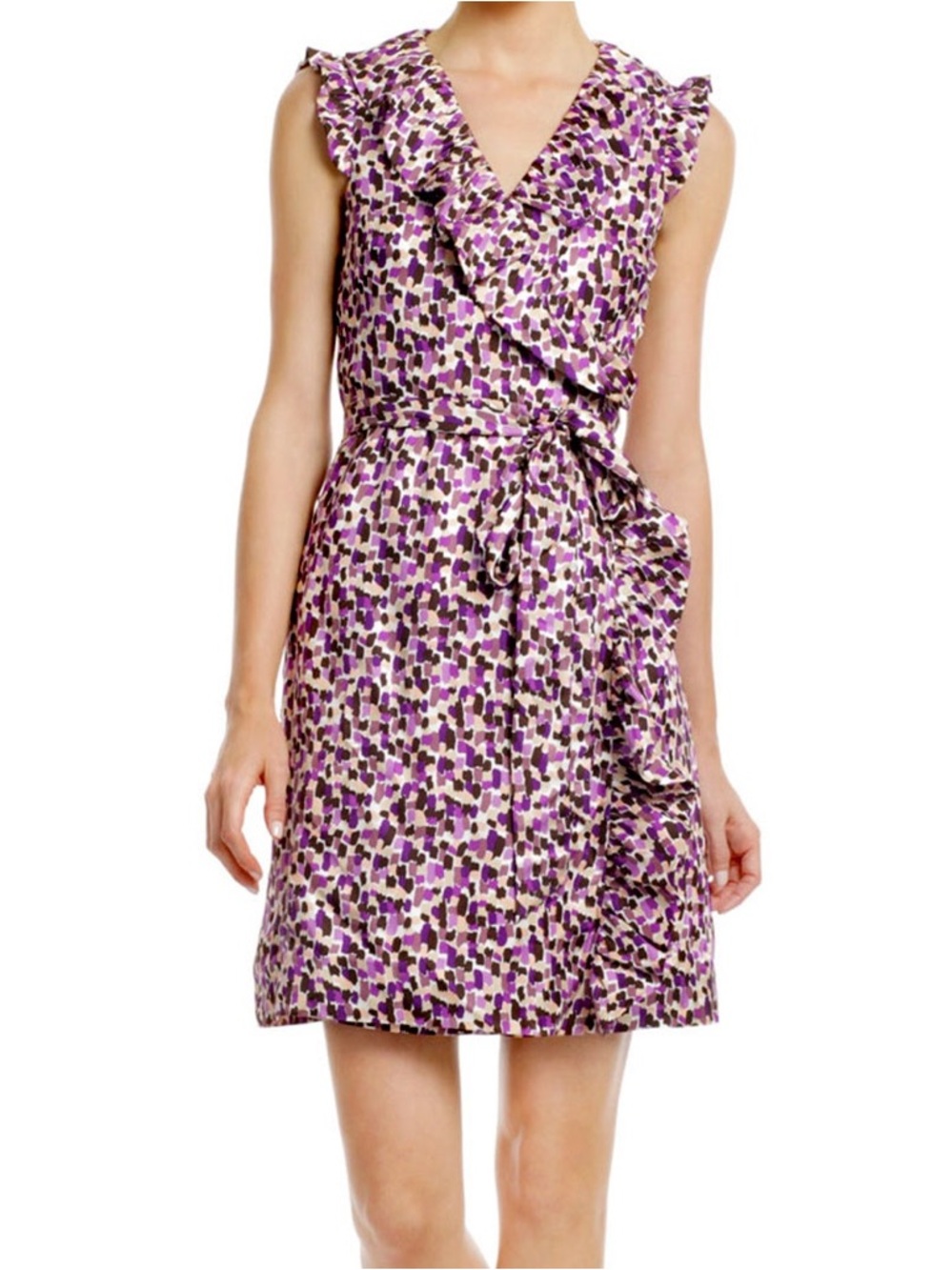 Kate Spade New York Hartford Lane Silk Ruffle Wrap Dress, Purple, Size 4